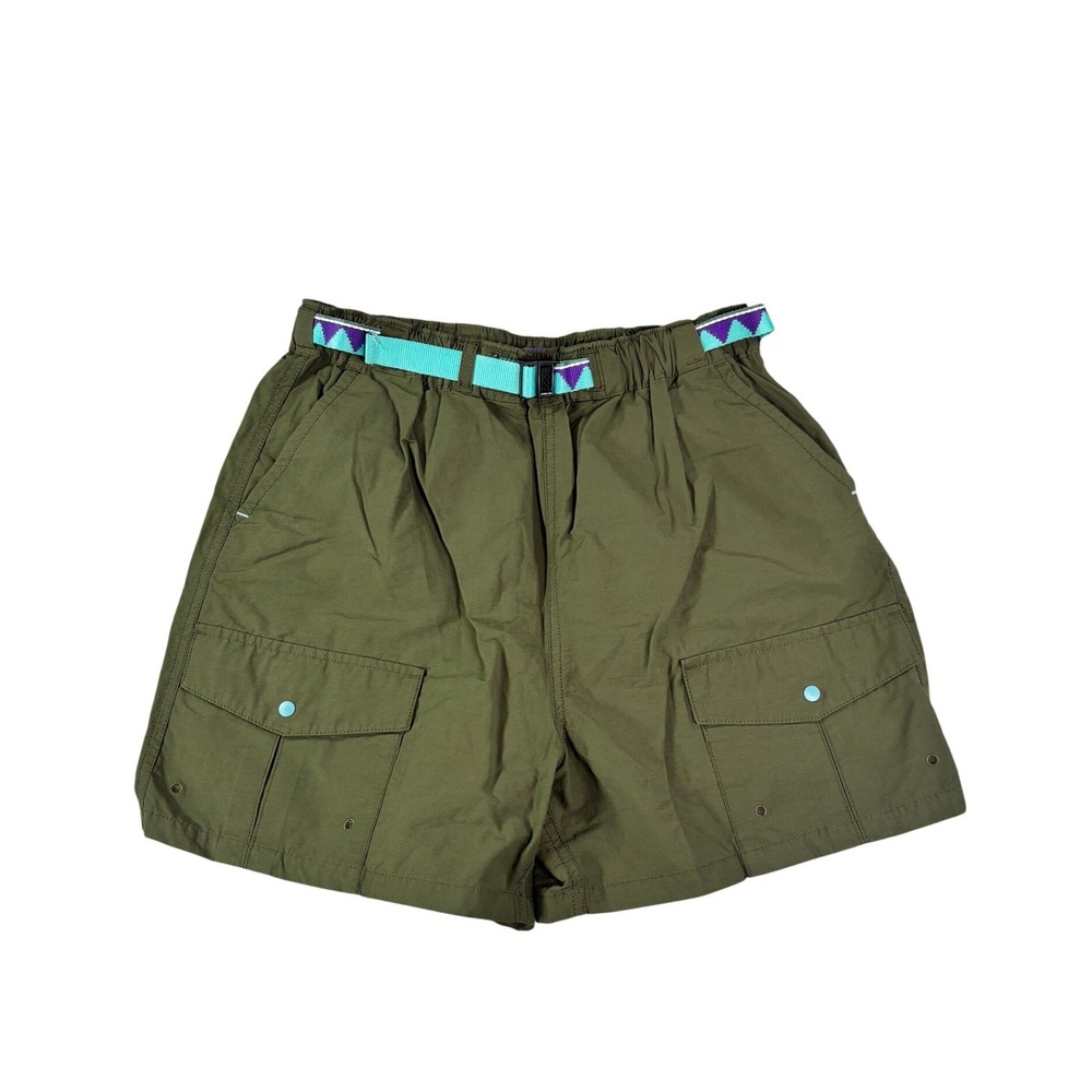 Backcountry Mens Small Olive Green Cargo Hiking Shorts Webbing Belt Teal Accents